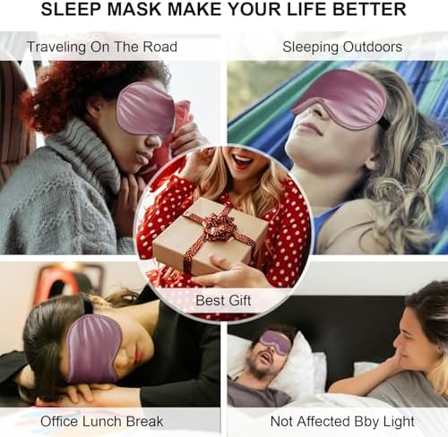 Silk Sleep Mask, Black, Adjustable Strap for Light Blocking, Travel Rest, Puffy Eyes Relief, Single Pack (Pink) - Image 6