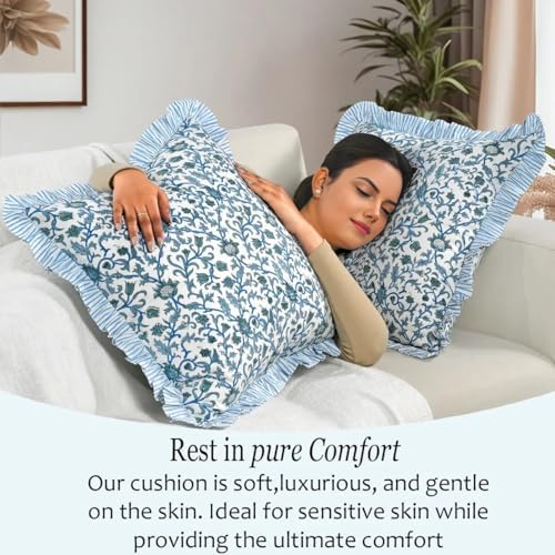 CPC Ocean Vine Hand Block Print 100% Cotton Ruffle Throw Pillow Cover 20x20 inch with Hidden Zipper Decorative for Couch, Bed, Sofa, Farmhouse, Cottagecore Decor Gift Christmas Fall Thanksgiving - Image 7