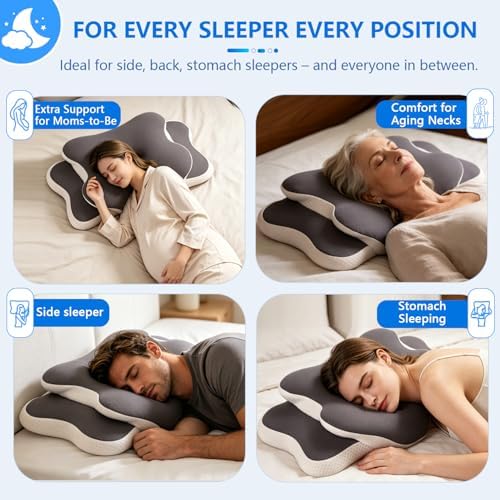 Ergo Pillow for Sleep Apnea, Neck Pain, and Snoring Relief | Cervical Neck Pillow for Neck Pain Relief & Side Sleeper | Orthopedic Memory Foam with Ergonomic Neck Support, Gray, Standard - Image 5