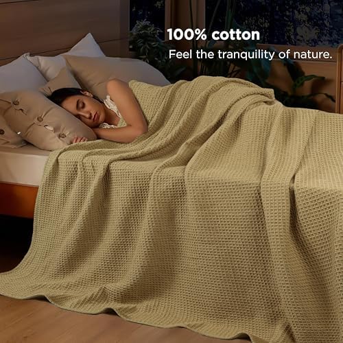 Tex Trend 100% Cotton Waffle Weave Blanket King Size - Soft, Breathable Cooling Blanket for Bed, Lightweight Cozy Summer & Spring Bedding, Khakhi, 90x108 - Image 5