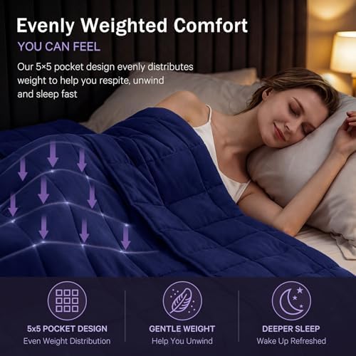 Weighted Blanket for Adults 12lbs, 60"x80", Queen Size Cooling Heavy Throw Blanket for 110-130lbs, Microfiber Soft Big Blankets Weighted Comforter, Navy - Image 2