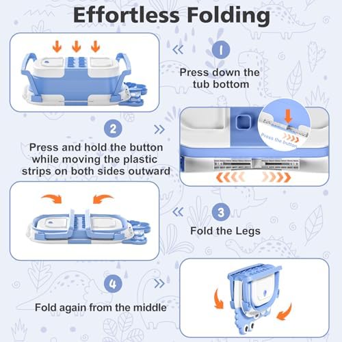 MoreFeel Collapsible Baby Bathtub for Newborn with Thermometer & 1 Hooded Towel & 1 Soft Floating Cushion,Portable Travel Bathtub with Drain Hole, Durable Foldable Baby Tubs for Infants to Toddler - Image 4
