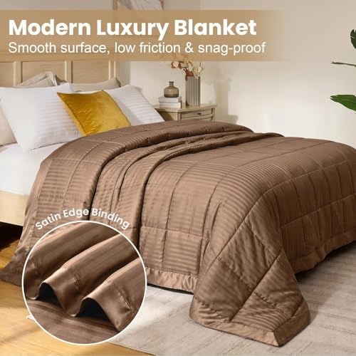 downluxe Queen Size Blanket with Satin Trim, Lightweight Down Alternative Blankets Queen Size for All Season, Machine Washable (Brown, 90x90 Inch) - Image 3