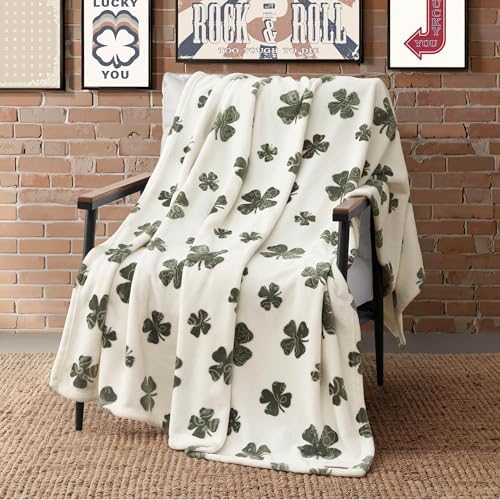 Lucky Brand 50" x 70" Plush Throw Blanket, Clover Ivory Blanket for Sofa or Bed - Image 3