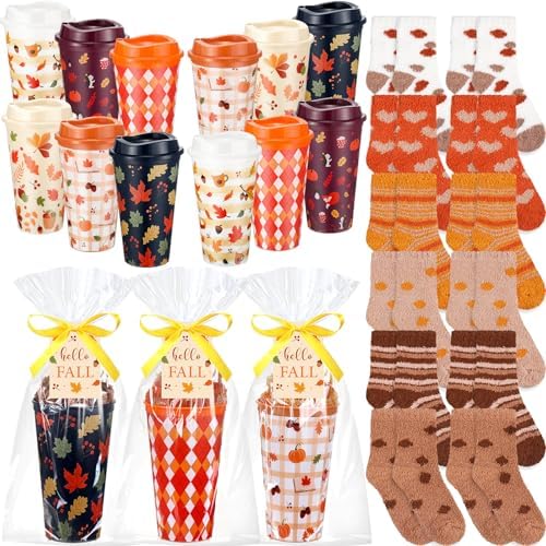 Glitopper 12 Sets/ 49 Pcs Fall Gifts Bulk for Women, Coffee Cups and Socks by Glitopper