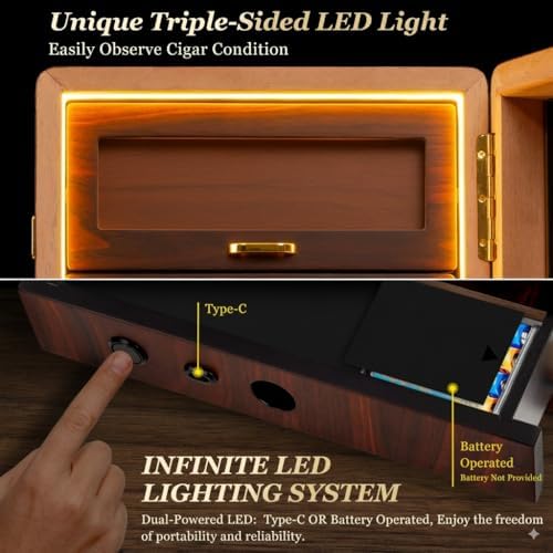 200-Count Ebony Cigar Humidor Cabinet with Digital Hygrometer, LED - Image 4