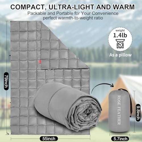 Down Camping Blanket - Lightweight, Packable, Warm & Puffy Outdoor Travel Quilt for Sleep, Hiking, Backpacking, Stadium, Festivals, Water-Resistant Sleeping Bag 55"x79" - Image 4