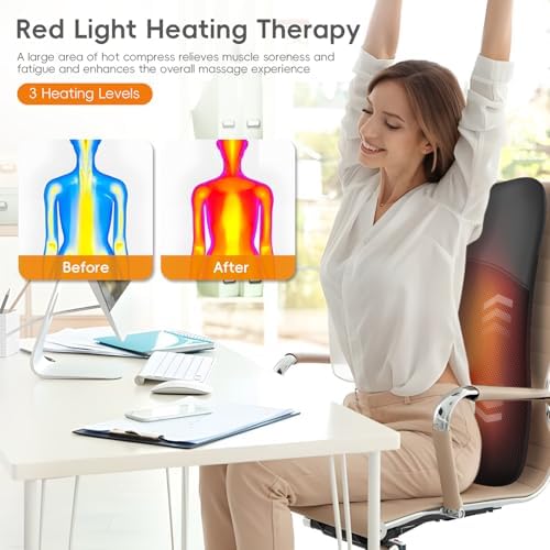 Back Massager with Heat for Pain Relief Deep Tissue, Ultrathin 4D Shiatsu Lower Back Massager, Chair Back Massager for Home Office, Gifts for Women Men,Black - Image 3