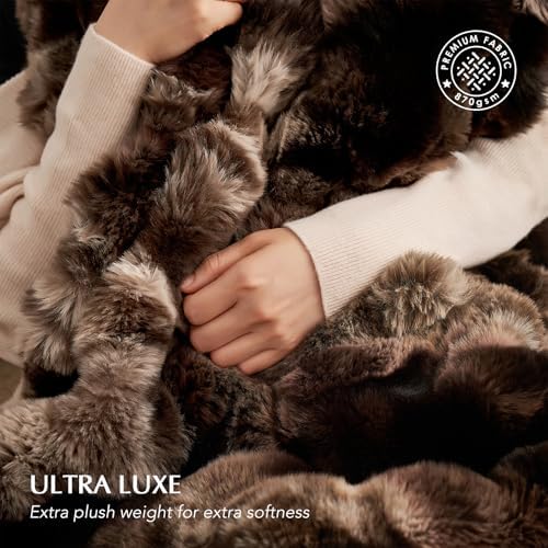 EverGrace Faux Rabbit Fur Bubble Throw Blanket, 50"x60", Mocha Brown - Image 3