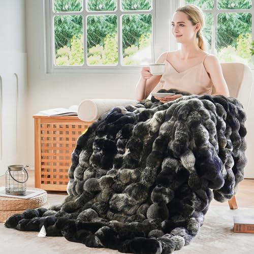 BENVWE Fluffy Faux Fur Throw Blanket for Couch, Soft Plush Thick Cozy Fuzzy Luxury Minky Bubble Blanket for Home Living Room Decor Gift for Women, Tie-dye Grey, 50" x 60", 1100GSM - Image 4