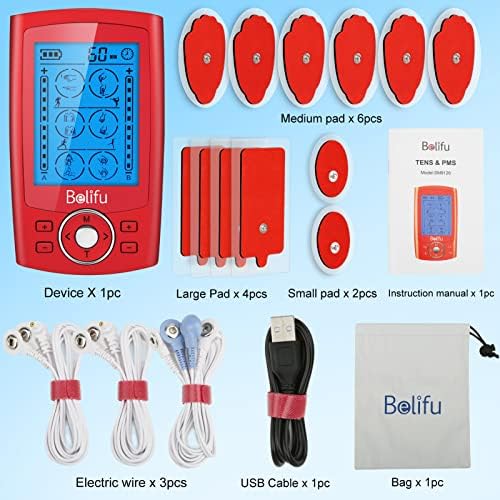 Belifu Dual Channel TENS EMS Unit with 12 Pads, 24 Modes Muscle Stimulator, Electronic Pulse Massager Muscle Massager for Pain Relief Therapy, Fastening Cable Ties, Dust-Proof Drawstring Storage Bag - Image 6
