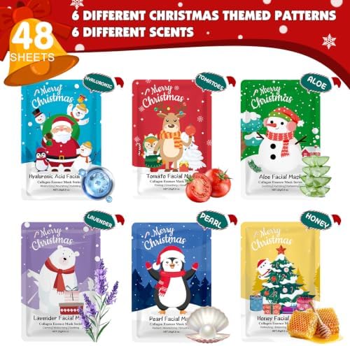KONEUK 48 Pack Christmas Sheet Face Masks Skincare, Stocking Stuffers - Image 2