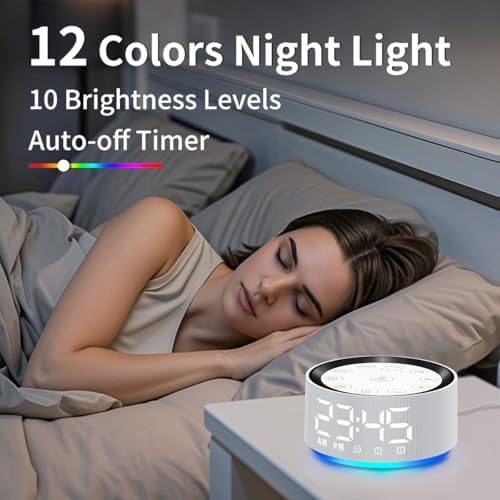 Sound Machine White Brown Noise Machine with 30 Sleeping Sounds for Baby Kids Adults Night Light Bedroom Alarm Clock 2 Alarms Backup Battery 32-Level Vol 15 Wake up Sounds for Mild Heavy Sleeper - Image 3