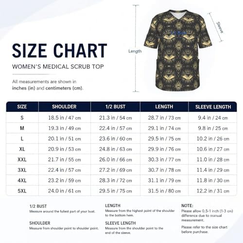 Men's Scrub Top,V-Neck Spill Wrinkle Resistant,3 Pockets-Mysterious Eye (3) - Image 5