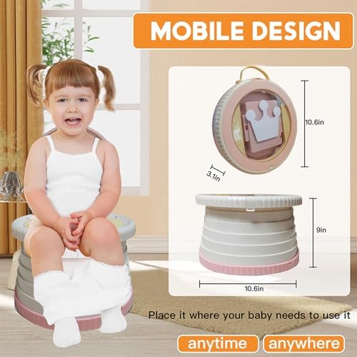 Portable, Foldable Potty seat for Toddler, Training Toilet Seat Emergency Toilet The Bottom Has the Function of Storing Garbage Bags for Car, Camping (Pink) - Image 6