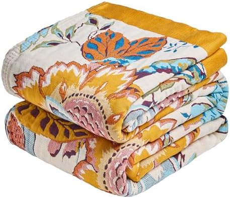 MSGKV Boho Throw Blanket 50"x60" 100% Cotton Floral Muslin Throw for Couch by MSGKVHomeTextiles