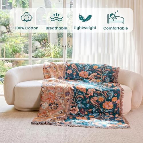 MSGKV Boho Throw Blanket 50"x60" Cotton Birds Floral Blanket for Couch - Image 2