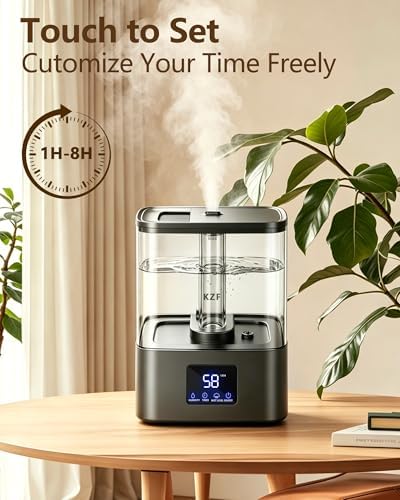 KZF 6L Top Fill Humidifiers for Bedroom & 60H Runtime - Cool Mist Humidifier, 3 Mist Levels, 8H Timer, Essential Oil Tray, Humidity Display, Quiet for Bedroom, Baby, Plants, Large Room (Black, 6L) - Image 6