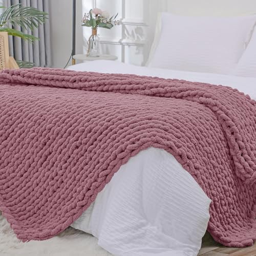 Bigacogo Chunky Knit Throw Blanket for Couch, 51x63 inches, Burnt Rose by Bigacogo