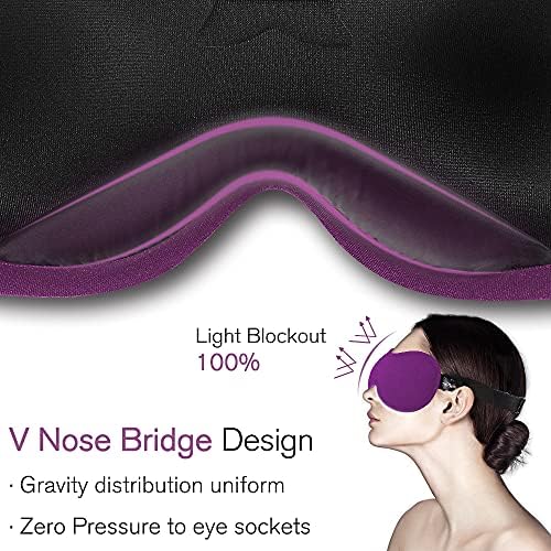 PrettyCare Eye Mask for Sleeping 2 Pack, Sleep Masks for Women Men, 3D Contoured Cup Blindfold Eye Mask, Soft Block Out Light Sleep Mask, for Sleeping, Shift Work, Yoga, Traveling (Black and Purple) - Image 3