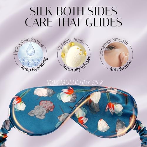 OLESILK 100% Natural Mulberry Silk Sleep Eye Mask Block Out Light, Fashion Printed Eye Mask Blindfold for Women Men Full Night Sleeping, Chic Eye Cover Eyeshade, Pattern 1 - Image 3
