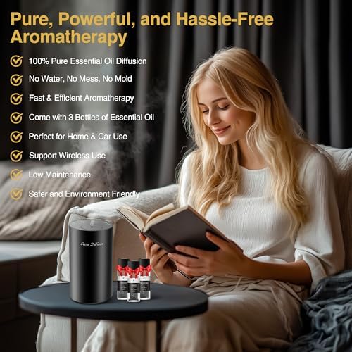 Waterless Essential Oil Diffuser Starter Kit - No Water Needed, Battery Operated Mini Scent Air Machine, Included 3x20ML Essential Oils, Portable Aromatherapy Diffuser for Home & Car, Black, 2Pack - Image 2