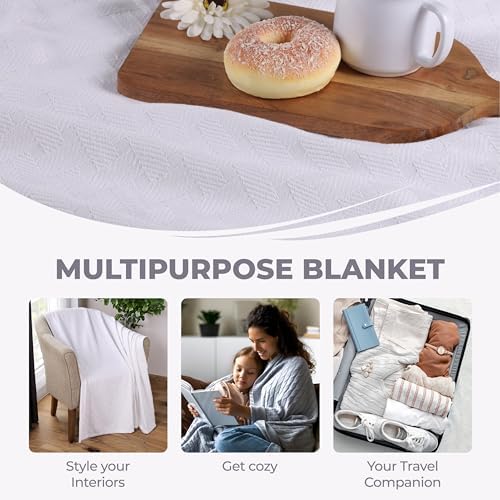 Superior Basketweave Cotton Blanket, Basket Weave Design, Soft, Comfy Cover for Bed, Bedding, Bedroom, Couch Throw, Lounging, Modern Boho Medium Weighted Blankets, King, White - Image 5