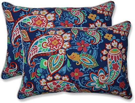 Pillow Perfect Paisley Indoor/Outdoor Accent Throw Pillow, Plush Fill, Weather, and Fade Resistant, Large Lumbar - 16.5" x 24.5", Blue/Green Party, 2 Count by PillowPerfect