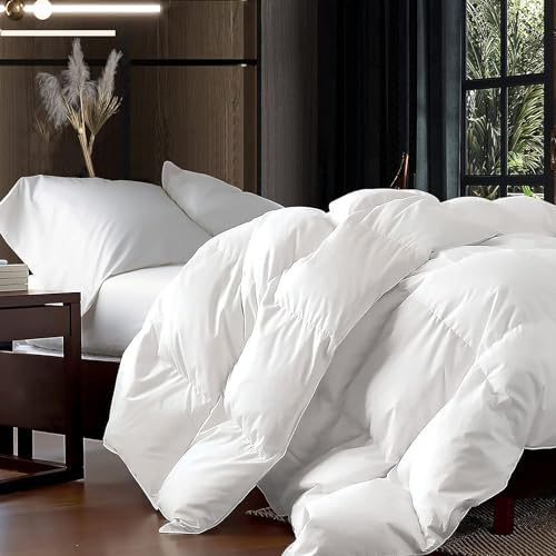 Luxurious Oversized Super King 120" x 120" Size Goose Down Fiber Waterfowl Feather Fiber Comforter Duvet, 100% Egyptian Cotton Cover, 90 oz. Fill Weight, Baffle Box Design, White Solid by EgyptianBedding