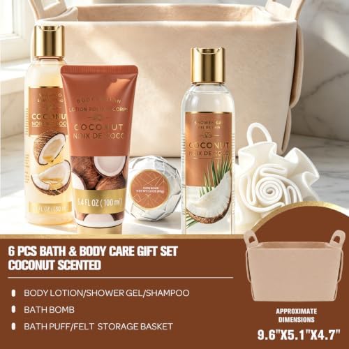 Gift for Women, 6pc Coconut Felt Storage Spa Gift Baskets for Women - Image 2