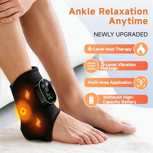 ZBK Cordless Foot Massager for Neuropathy,Ankle Massager for Pain Relief, Ankle Heating Pad Plantar Fasciitis Relief, with Heat, 6 Heat Levels & 3 Massage Modes with Timer (Black) - Image 2