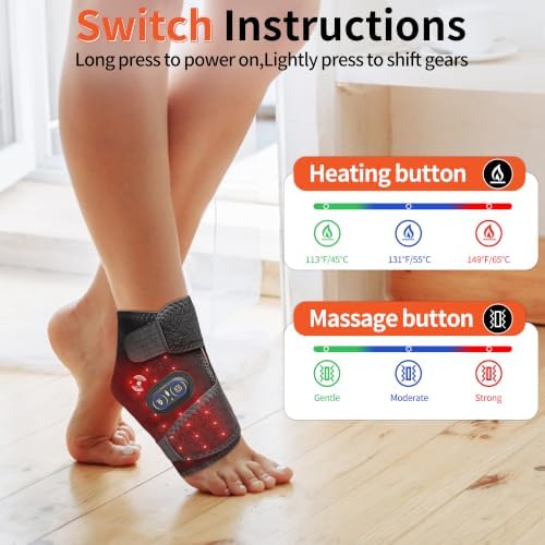 Cordless Ankle Massager for Pain Relief, Red Light Ankle Heating Pad with Massage, Foot Heating Pad with Adjustable Vibration and Heat Settings - Image 3