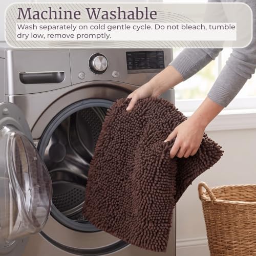 Home Bedford 2 Piece Memory Foam Shag Bath Mat Set - Absorbs Moisture, Dries Quickly, Non Slip Bathroom Rug, Water Absorbent Carpet, Machine Washable - Chocolate - Image 5