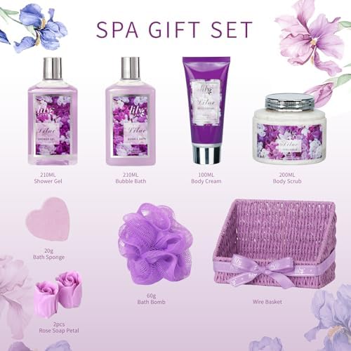 9Pcs Spa Gifts, Birthday Gifts, Lavender Lilac Spa Gift Baskets for Women - Image 3