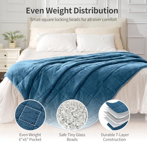 Uttermara Weighted Blankets for Adults Queen Size, 20lbs 60x80 inches Blanket with Soft Warm Plush Sherpa Fleece, Washable Thick Heavy Throw for Sleeping and Calming, Slate Blue - Image 6