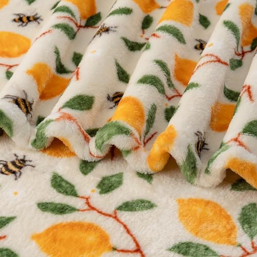 Berkshire Blanket-Classic Heavyweight Soft Printed VelvetLoft® Plush Warm Blanket, Twin Size Soft Fuzzy Blanket for Couch Sofa Bed, Lemons and Bees Yellow, 60in x 90in - Image 6