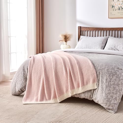 CozeCube Reversible Knitted Throw Blanket, Pink White Melange 60"x80" - Image 7