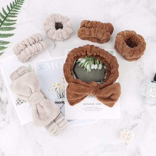 WHAVEL 6PCS Spa Headband and Wristbands Set, Face Wash Headband Wrist Bands for Washing Face Makeup Skincare Hair Band Skin Care Accessories Tools - Image 7