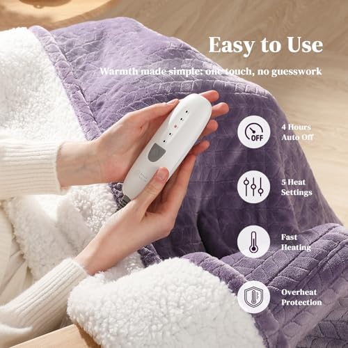 Electric Throw Blanket Heated Throw 50''x60''Electric Lap Blanket, Lavender - Image 2