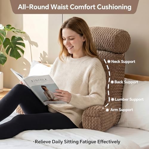 Reading Pillow for Bed with Adjustable Neck Support,XXL Khaki Corduroy - Image 2