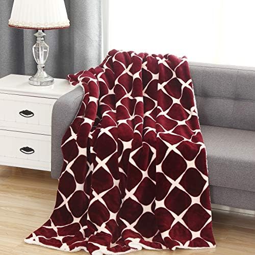 Elegant Comfort Luxury Ultra-Plush Velvet Touch FleeceThrow Soft, Warm, Cozy| Micromink Sherpa-Backing Reversible Blanket for Bed, Sofa and Couch, (50" x 60"), Bloomingdale Burgundy - Image 5