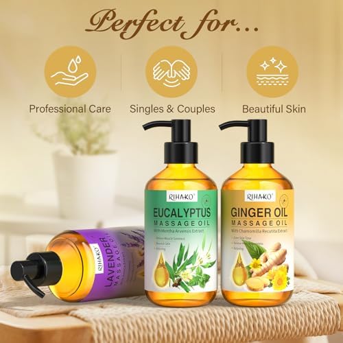 3 Pack Massage Oil Set for Massage Therapy,Ginger,Lavender & Eucalyptus Mint Essential Oils for Relaxation and Muscle Care,Aromatherapy Body Oil with Massage Ball Tool,Spa Kit for Women & Men - Image 6