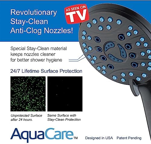 Hotel Spa AquaCare High Pressure 8-mode Handheld Shower Head, Anti-clog Nozzles - Built-in Power Wash to Clean Tub, Tile & Pets, Extra Long 6 ft. Stainless Steel Hose, Wall & Overhead Brackets - Image 3