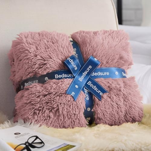 Bedsure Faux Fur Fluffy Sherpa Fleece King Bed Blanket Dusty Pink 108"x90" - Image 7