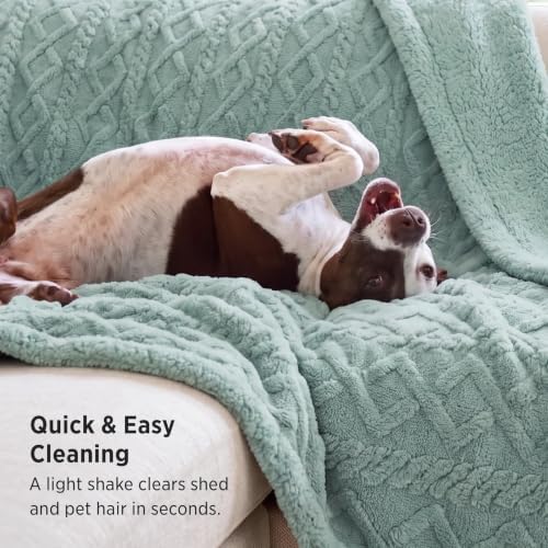 Bedsure Sherpa Fleece Blanket, Cable Jacquard Tufted, Warm, Sage Green - Image 4