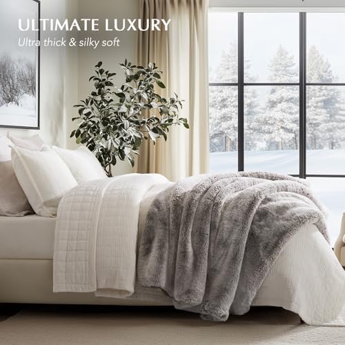 EVERGRACEHOME Faux Chinchilla Fur Throw Blanket, 50"x60", Champagne Fawn - Image 4