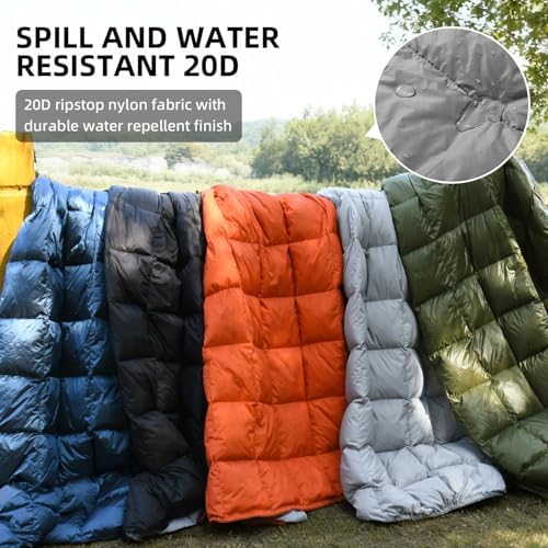 Down Camping Blanket - Lightweight, Packable, Warm & Puffy Outdoor Travel Quilt for Sleep, Hiking, Backpacking, Stadium, Festivals, Water-Resistant Sleeping Bag 55"x79" - Image 5
