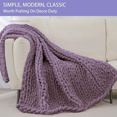 Bigacogo Chunky Knit Throw Blanket for Couch, 40x60 inches, Winter Grape - Image 3