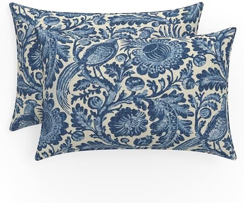 Pillow Perfect Floral Indoor/Outdoor Accent Throw Pillow, Plush Fill, Weather, and Fade Resistant, Large Lumbar - 16.5" x 24.5", Tucker Resist Indigo, 2 Count by PillowPerfect