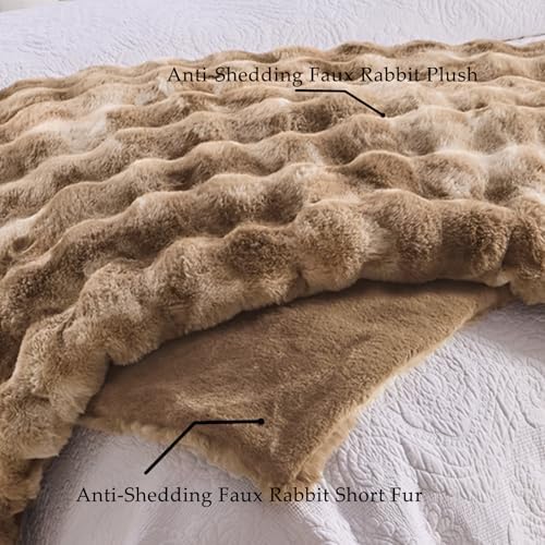 BENVWE Fluffy Faux Fur Throw Blanket for Couch - Soft, Plush, Thick, Cozy, Fuzzy Luxury Minky Bubble Blanket for Home Living Room Decor, Gifts for Women, Tie-dye Brown, 63" x 80", 1100GSM - Image 4